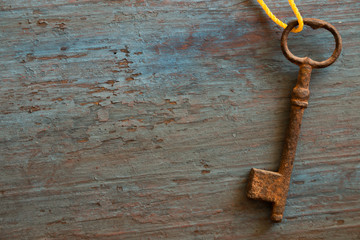 old key on the old wooden table