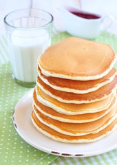 pancakes with fresh strawberry  in a small pan