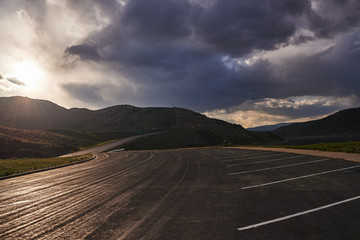 utah road by echo reservoir at sunset