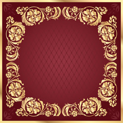 Luxury gold pattern frame on claret background. Square