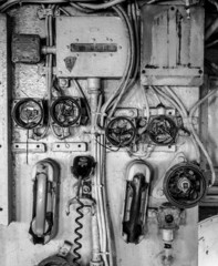communication control panel in an old battleship