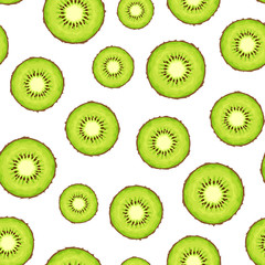 Fototapeta premium Seamless background with kiwi slices. Vector illustration.