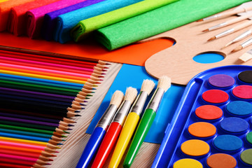 Fototapeta premium Composition with school accessories for painting and drawing