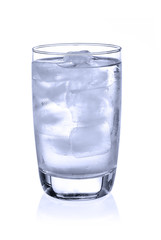 Glass of pure water with ice cubes. Isolated on white background
