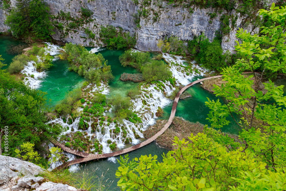 Wall mural Boardwalk in the park Plitvice lakes