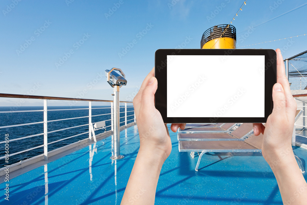 Wall mural photo of sunbath chairs on deck of cruise liner