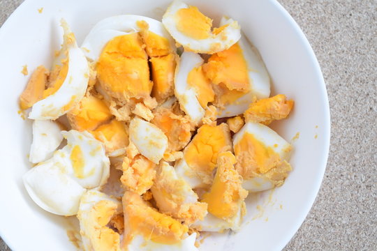 Boiled eggs in bowl ready for eating