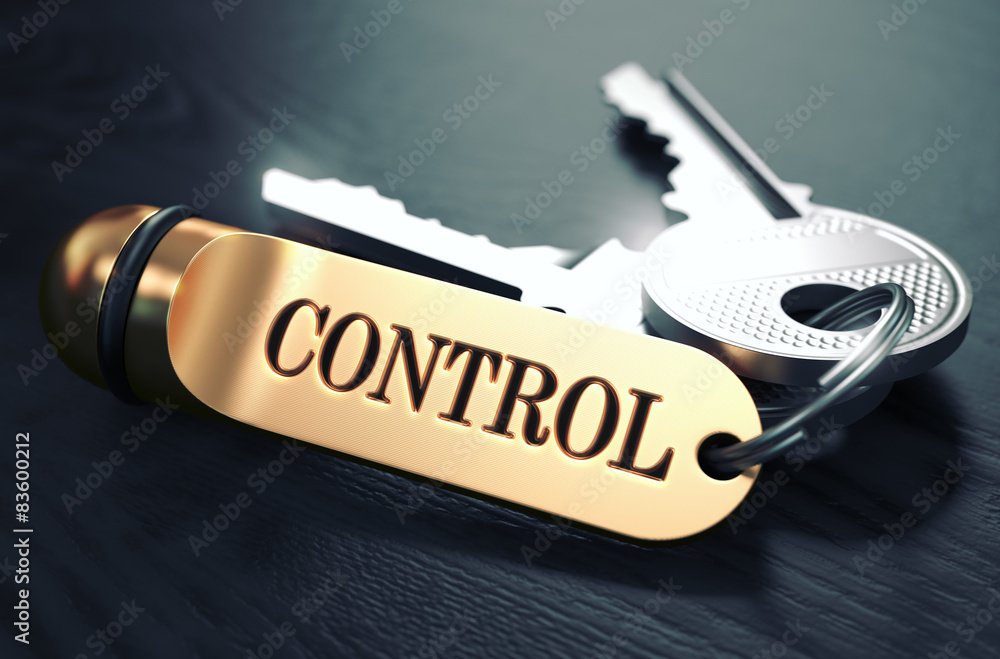 Poster control - bunch of keys with text on golden keychain.