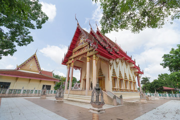 Naklejka premium Temple with tree and sky background at Wat Nong Phakchi Nuea