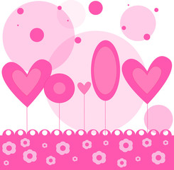 Vector illustrated pink forest background with heart like trees.