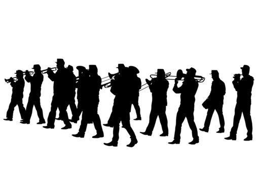 Men walking with a brass instrument