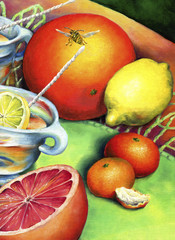  Citrus still-life with bee.