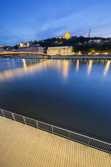 Fototapeta na wymiar Vertical view of Saone river at Lyon by night