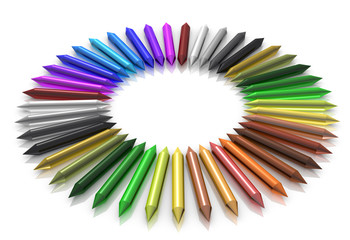 circle colorful crayons isolated on white background