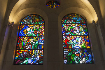 stained glass windows inside manila cathedral in philippines