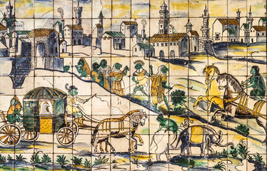 Ancient ceramic tile, museum Azulejo, Lisbon, Portugal.