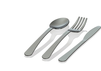 Stainless Steel spoon,knife and fork on white background
