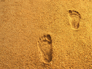 Fototapeta na wymiar foot prints on sea beach sand