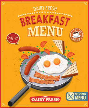 Vintage breakfast menu poster design