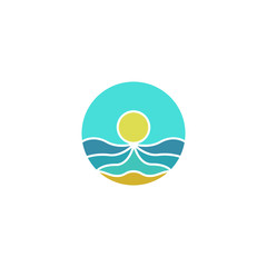 Tourism  logo, sun, sea, sand icon, summer  beach travel vector