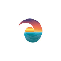 Summer tourism mockup logo, sun at sunset, design travel icon