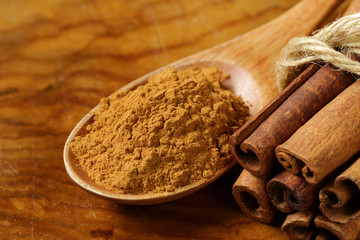 fragrant cinnamon sticks and ground spices