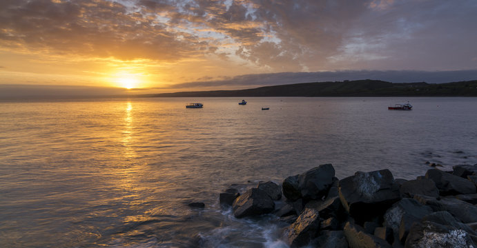 Spectacular sunrise over the Welsh coastline