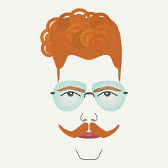 Young red hair hipster male with frameless blue lenses glasses