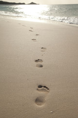 Fototapeta na wymiar feet print in the sand