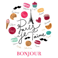 Vector hand drawn illustration with Paris symbols © moleskostudio