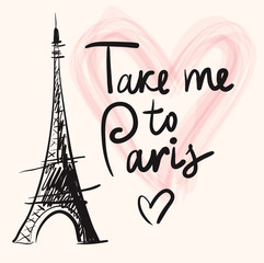 Fototapeta na wymiar Vector hand drawn illustration with Eiffel tower