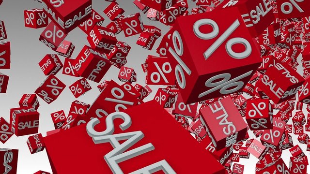 Abstract cubes with inscription Sale and percent in red