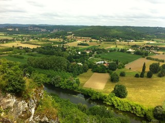 Panorama of lands and river in France