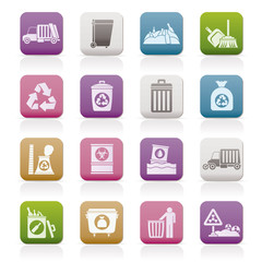 Garbage, cleaning and rubbish icons - vector icon set