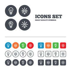 Light lamp icons. Energy saving symbols.