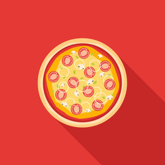 Tomatoes pizza flat icon with long shadow.