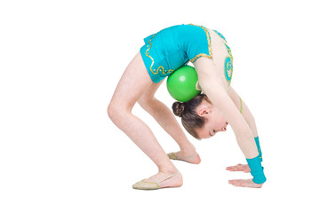 Little girl gymnast with green ball