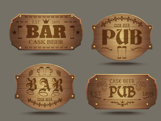 Wooden pub bar signs set