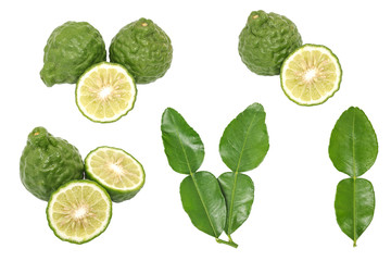 bergamot kaffir lime leaves herb fresh ingredient isolated set