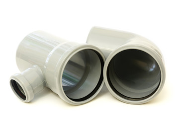 New gray drain pipes, isolated on white 