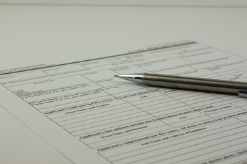 Close up of an application form