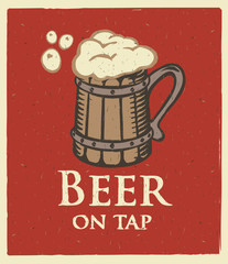 banner with wooden glass of beer on tap