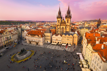 Sunset view of Old Town Square in Prague. Czech Republic