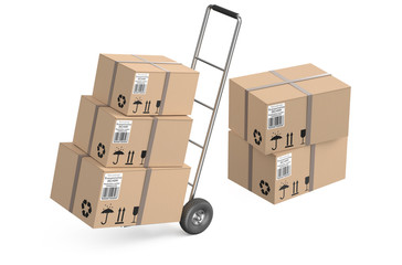 Hand truck with cardboard boxes