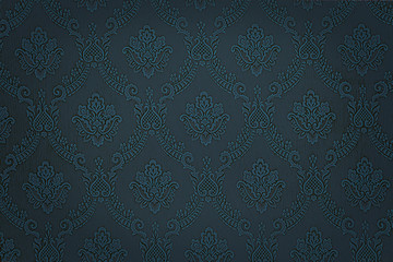 Luxury blue floral damask wallpaper