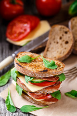 Sandwich with ham, cheese and vegetables