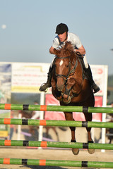  Jeune homme sautant avec cheval