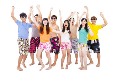 Obraz premium happy young group dancing and enjoy summer vacation