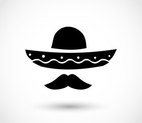 Mexican hat and mustache icon vector