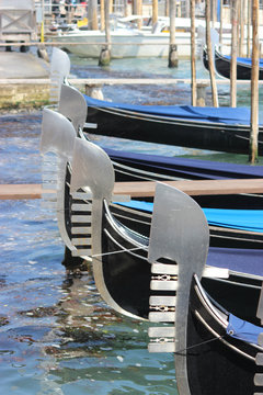 Gondolas lined up in Venice